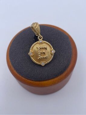Judith Ripka Initial “E” Enhancer Pendant 14K Gold Clad 925 Sterling Silver CZ